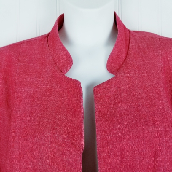 Roz & Ali 1X Plus Size Neon Pink Boxy Open Front Blazer 3/4 Sleeve Jacket Lined - Picture 3 of 10